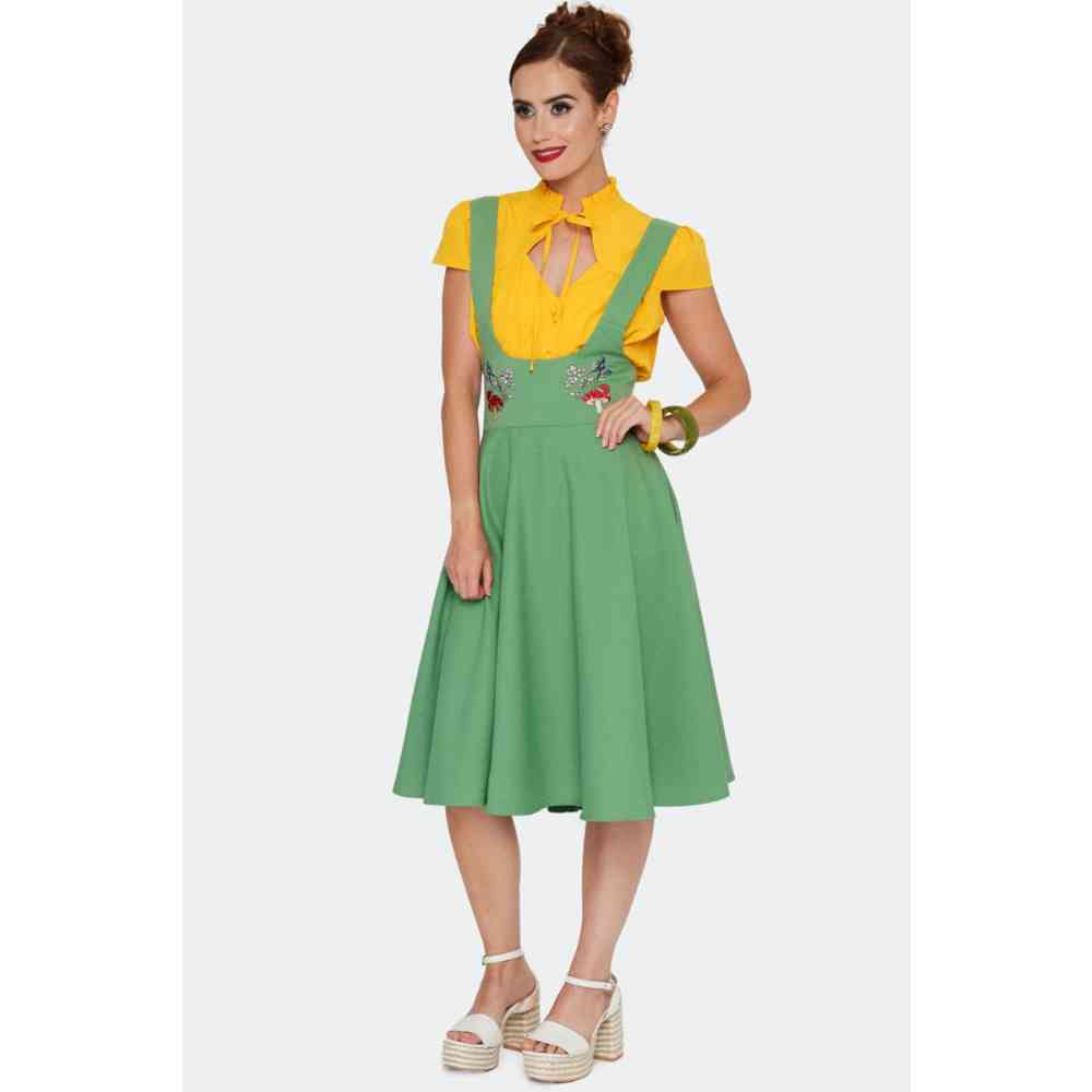 Voodoo Vixen - Woodland Embroidery Overall Skirt - Green